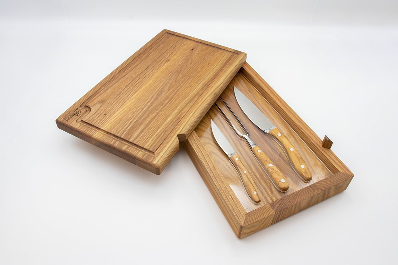 Set Coltelli Bloomhouse 7 Pezzi In Acciaio Tedesco E Legno Di Ulivo Italiano – Con Blocco E Strofinaccio, Lama Forgiata Full Tang
